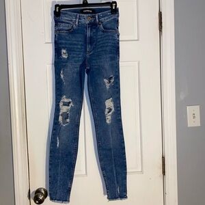 Express Women's Distressed Blue Skinny Jeans